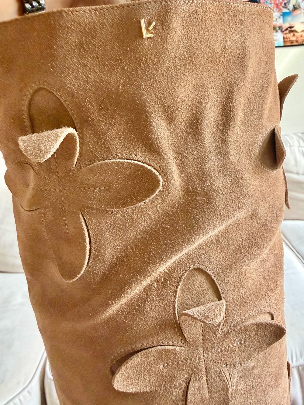 Larroude Julia Flower Embellished Suede Over the Knee Boot - Picture 8 of 15